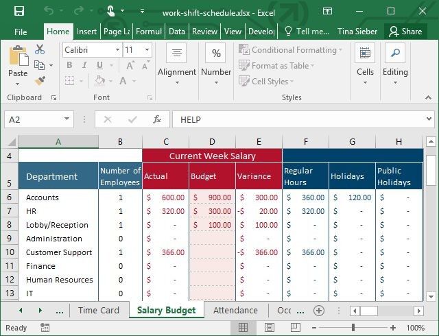 Work Shift Excel Template