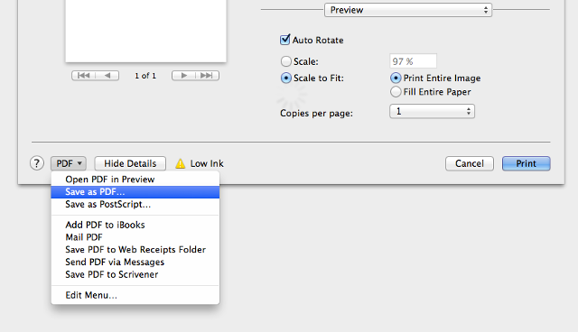 OS X print to PDF