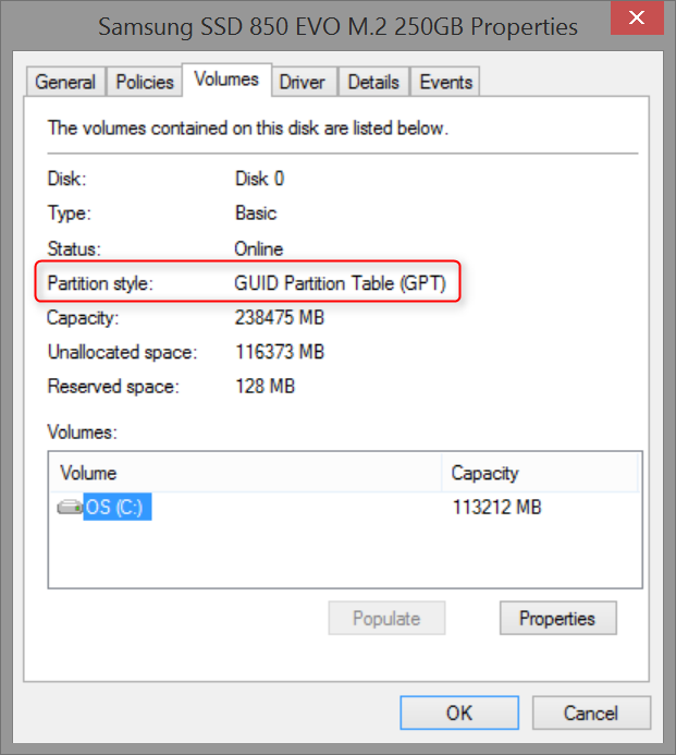 windows GPT or MBR volume on hard drive
