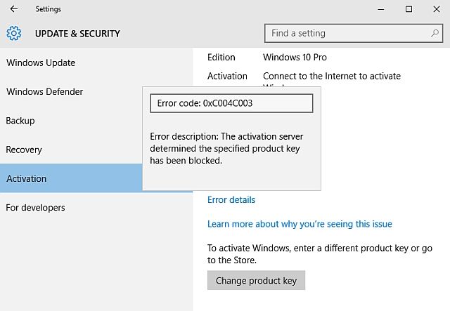Windows 10 Activation Error Code