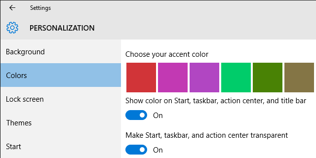Windows 10 Color Personalization