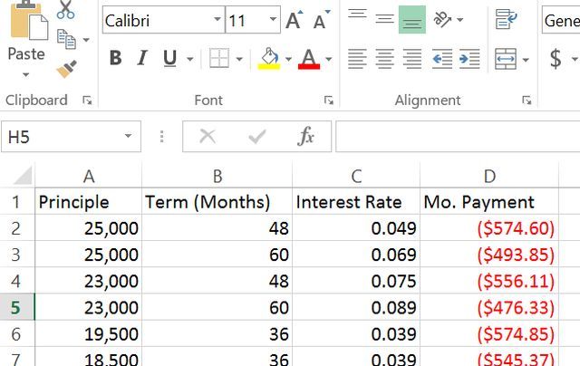 Excel Table for Interest