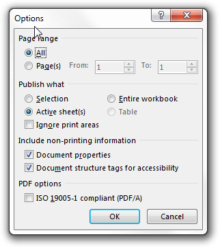 Excel Export to PDF Settings