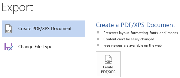 Microsoft Word 2013 Export PDF