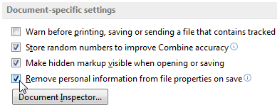 Microsoft Word 2013 Save metadata settings