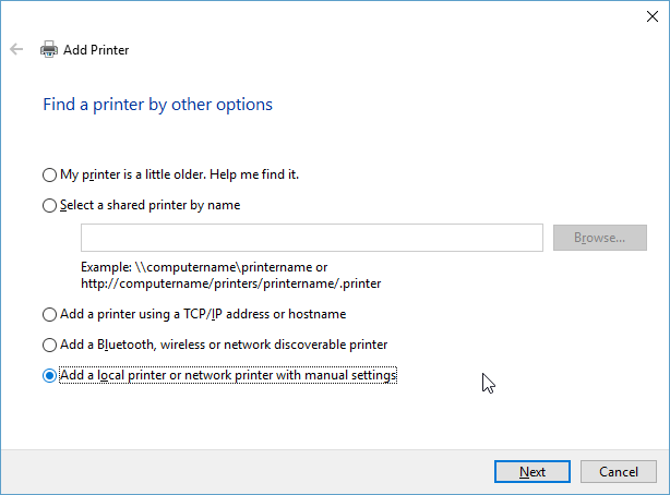 Windows 10 Add Local Printer