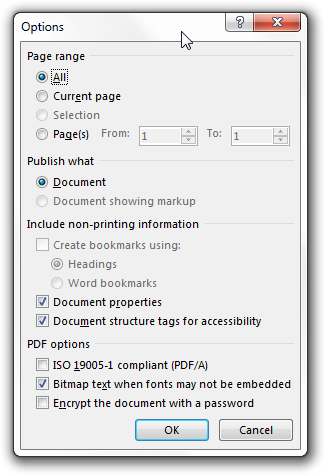 Word Export to PDF Settings