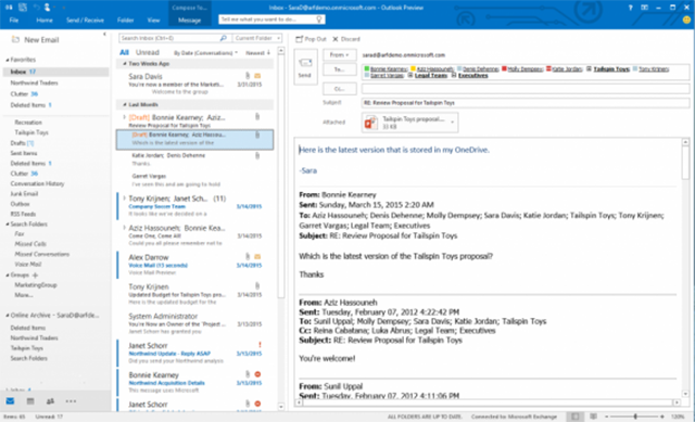 An email chain on Outlook in 2016