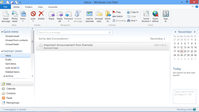 An inbox for Windows Live Mail