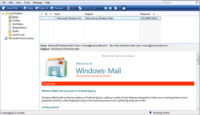 A screenshot of an email in Windows Mail