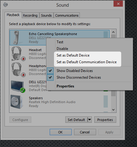 set device as default sound