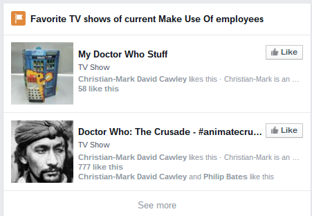 Facebook Search - TV shows liked by people who work at MakeUseOf