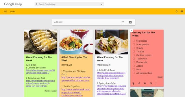 Meal Planning with Google Keep