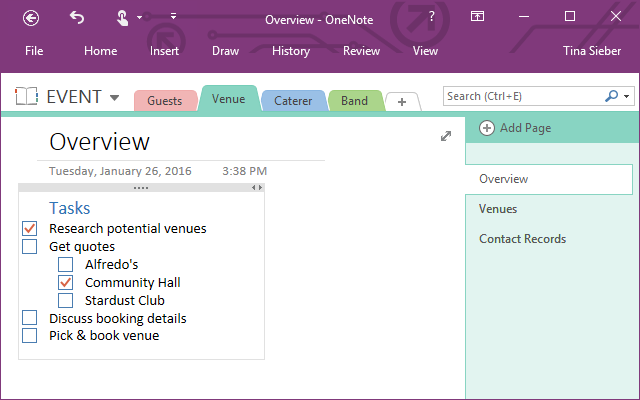 OneNote Project Example