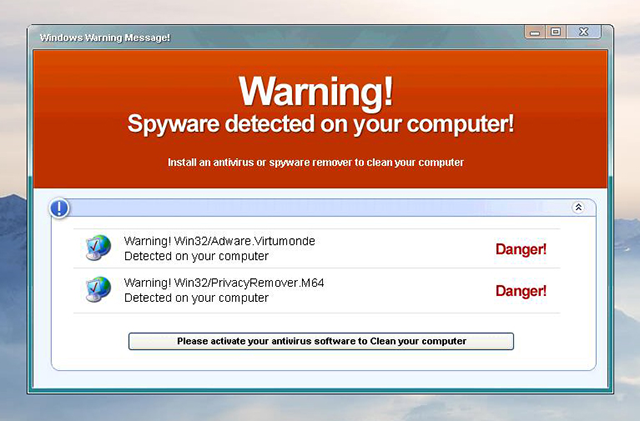 Fake spyware warning message