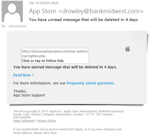 spot online fakes - Apple Phishing Email