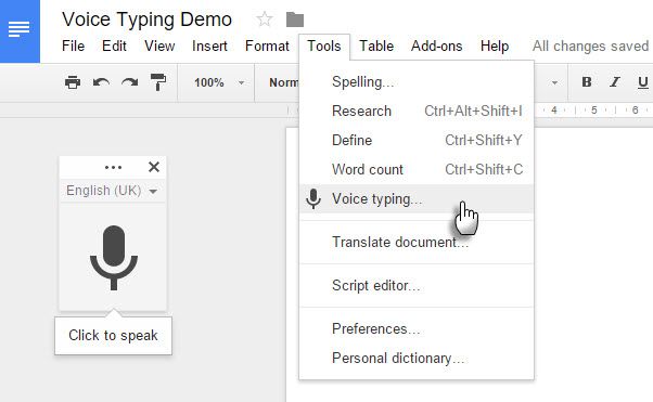 Google Drive Voice Typing