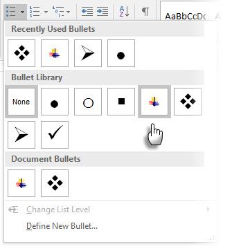 word 2016 for mac default bullet style