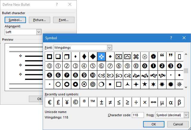 Edit Space Between Bullet And Text Word 2016