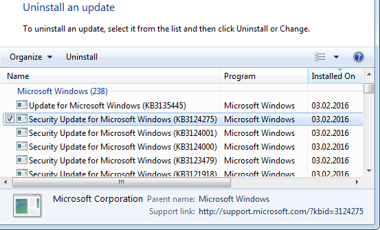 Windows 7 Installed Updates