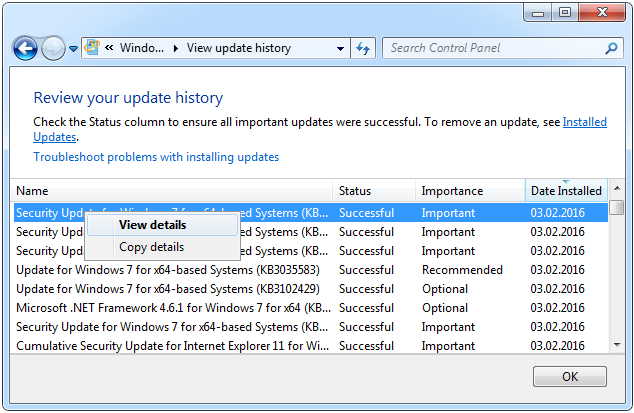 Windows 7 Update History