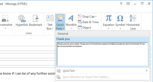 outlook quick parts