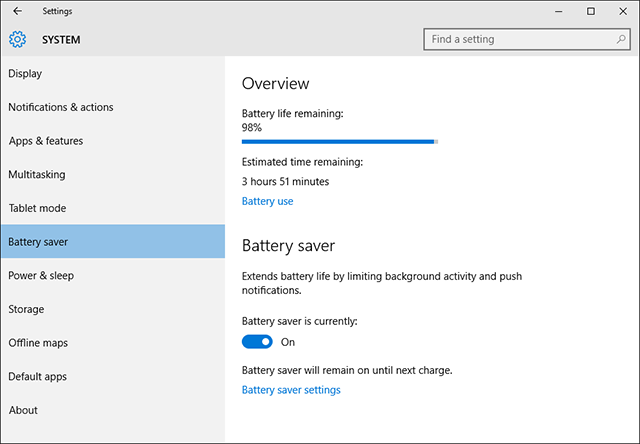 Windows 10 Battery Saver