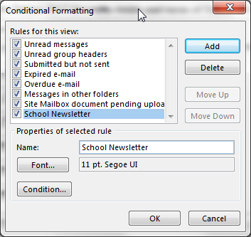 how to makeo outlook conditional formatting for all folders