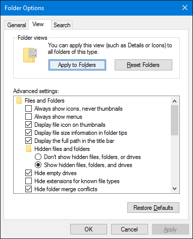 Windows 10 File Explorer Folder Options