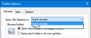 Windows 10 File Explorer General Folder Options