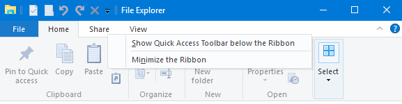 Windows 10 File Explorer Minimize Ribbon