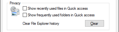 Windows 10 File Explorer Privacy Folder Options