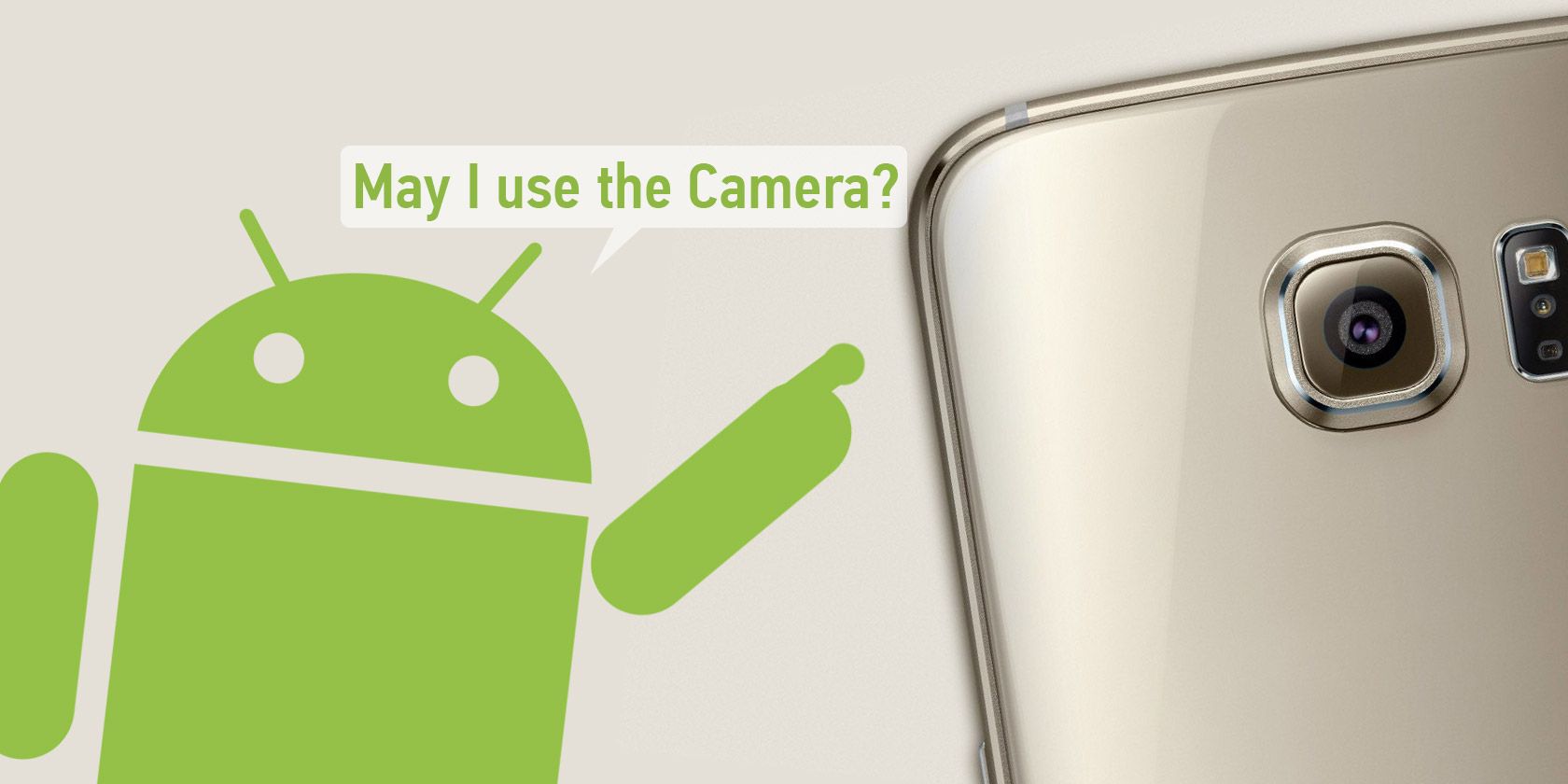 Android logo asking a phone for permissions to use the camera