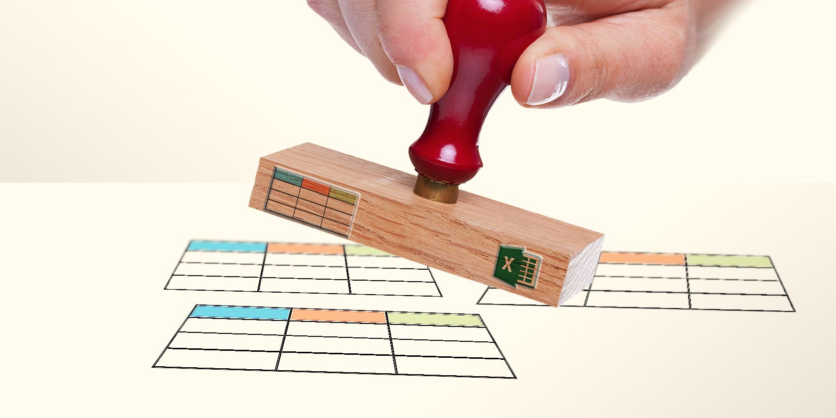 An image of a stamp with Excel logo over a spreadsheet