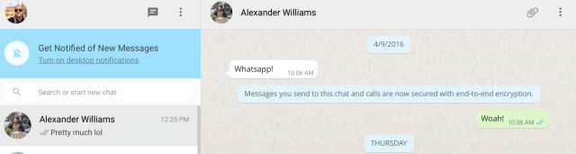WhatsApp Web end-to-end encryption screenshot