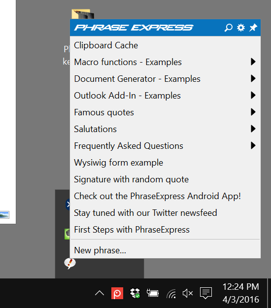 phraseexpress user interface example