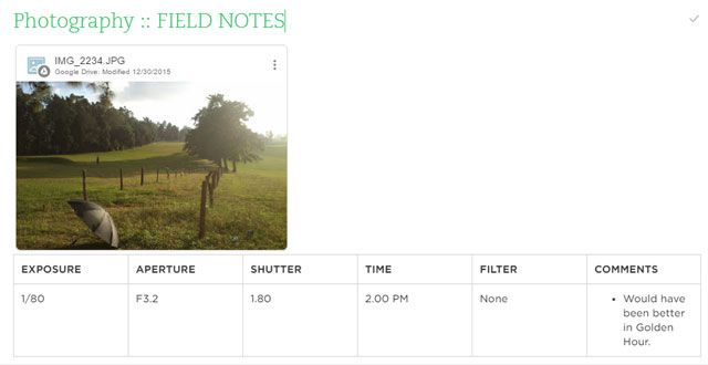 Take Photo Field Notes