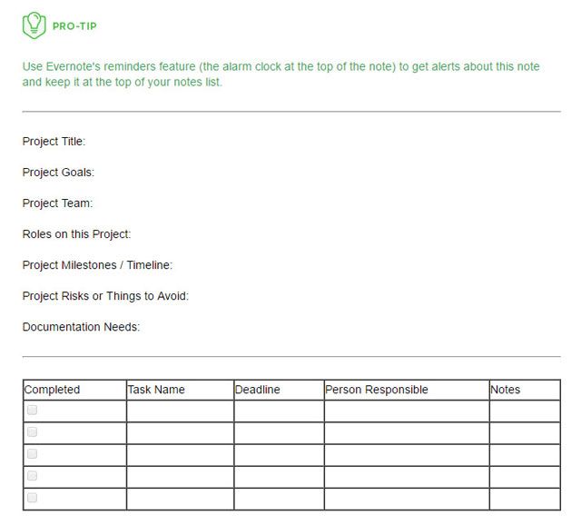 Evernote Project Plan Template