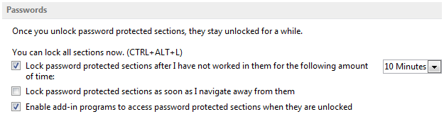 OneNote 2013 Change Password Settings