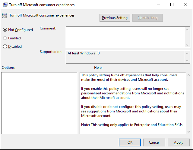 Turn Off Microsoft Consumer Experience