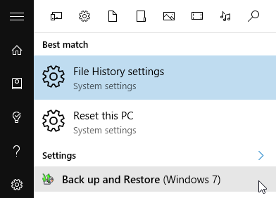 Windows 10 Back up search