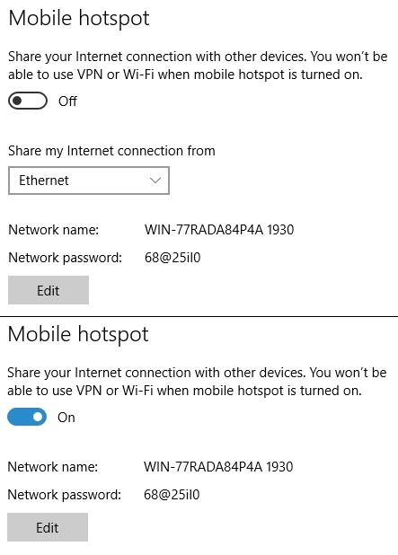 Windows 10 Mobile Hotspot On Off Toggle