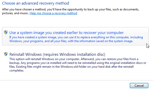 Windows 7 Recover from System Image