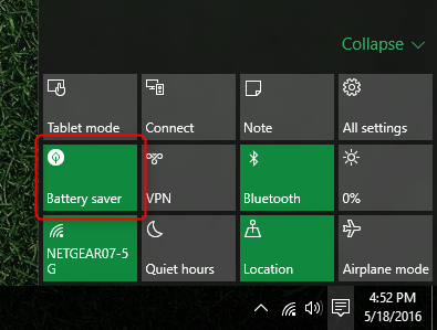battery saver mode windows 10