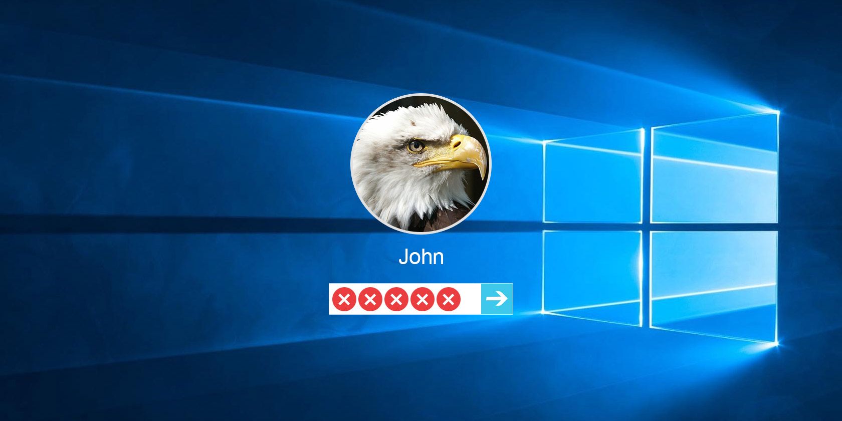 Windows 10 login screen with X icons in the password field