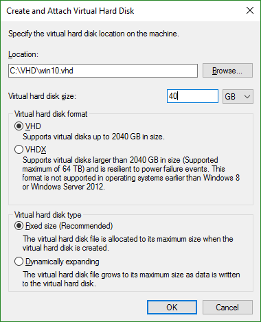 Create and Attach VHD WIndows Disk Management