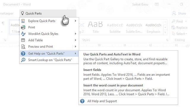 how to create a quick part in word 2013