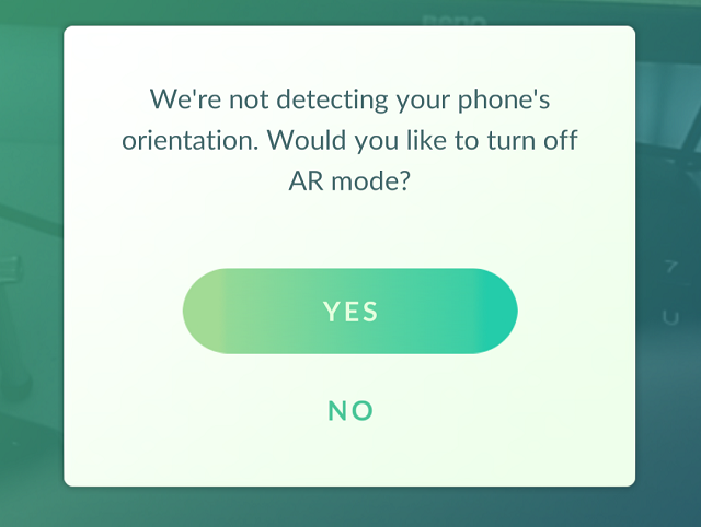 No AR mode in Pokemon Go