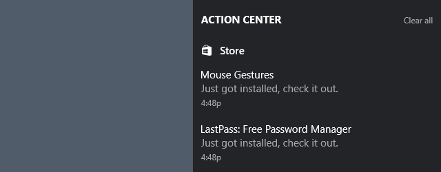 Store Action Center Notification