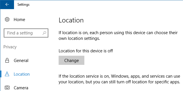 Windows 10 Location Settings